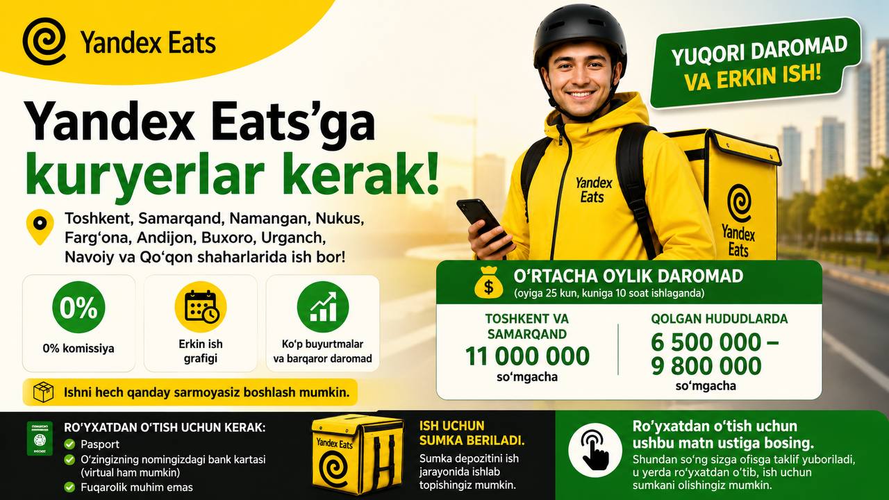 Kuryer | Yandex | Uzb | Ro‘yxatdan o‘tish